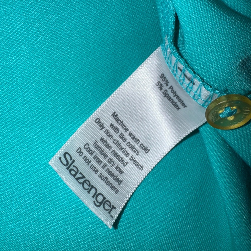 Slazenger Mens XL Golf Polo Shirt Teal Green Striped Performance Short Sleeve - Picture 5 of 12